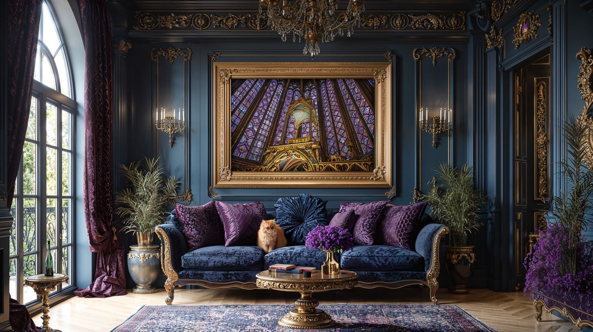 Gothic altar of Sainte-Chapelle that housed the Crown of Thorns, interior architectural photography, Paris