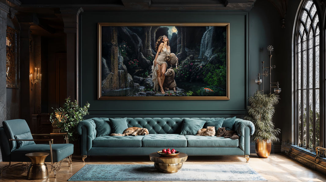 Living room with framed Tears of Acheron | 2025