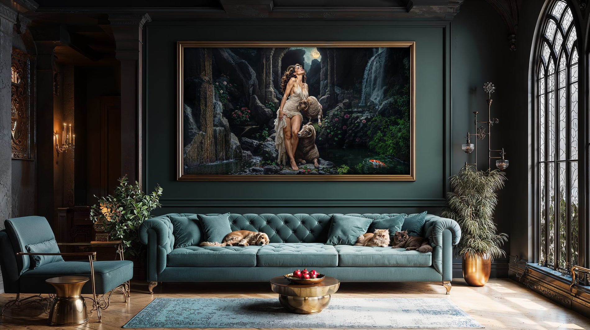 Living room with framed Tears of Acheron | 2025