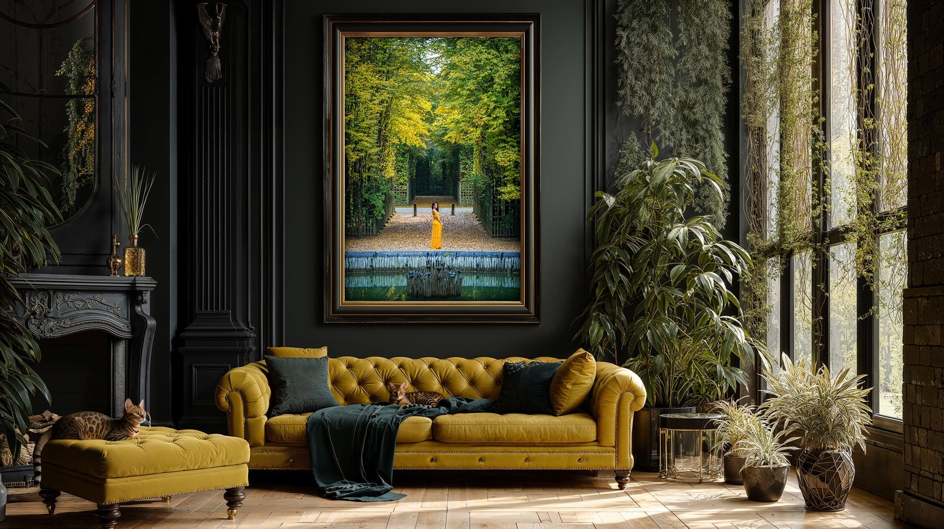 Girandole Grove at Versailles in autumn light, formal geometric gardens with vibrant foliage, nature photography