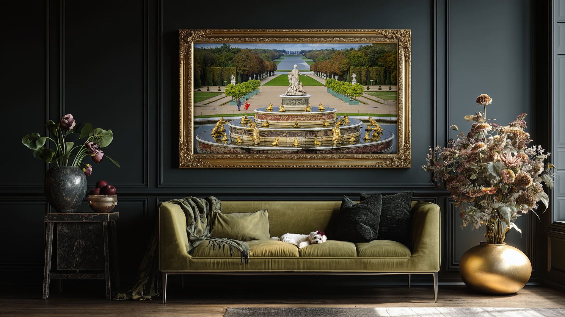 Latona Fountain at Versailles showing goddess appealing to heaven while peasants transform into frogs, Baroque sculpture, Photography