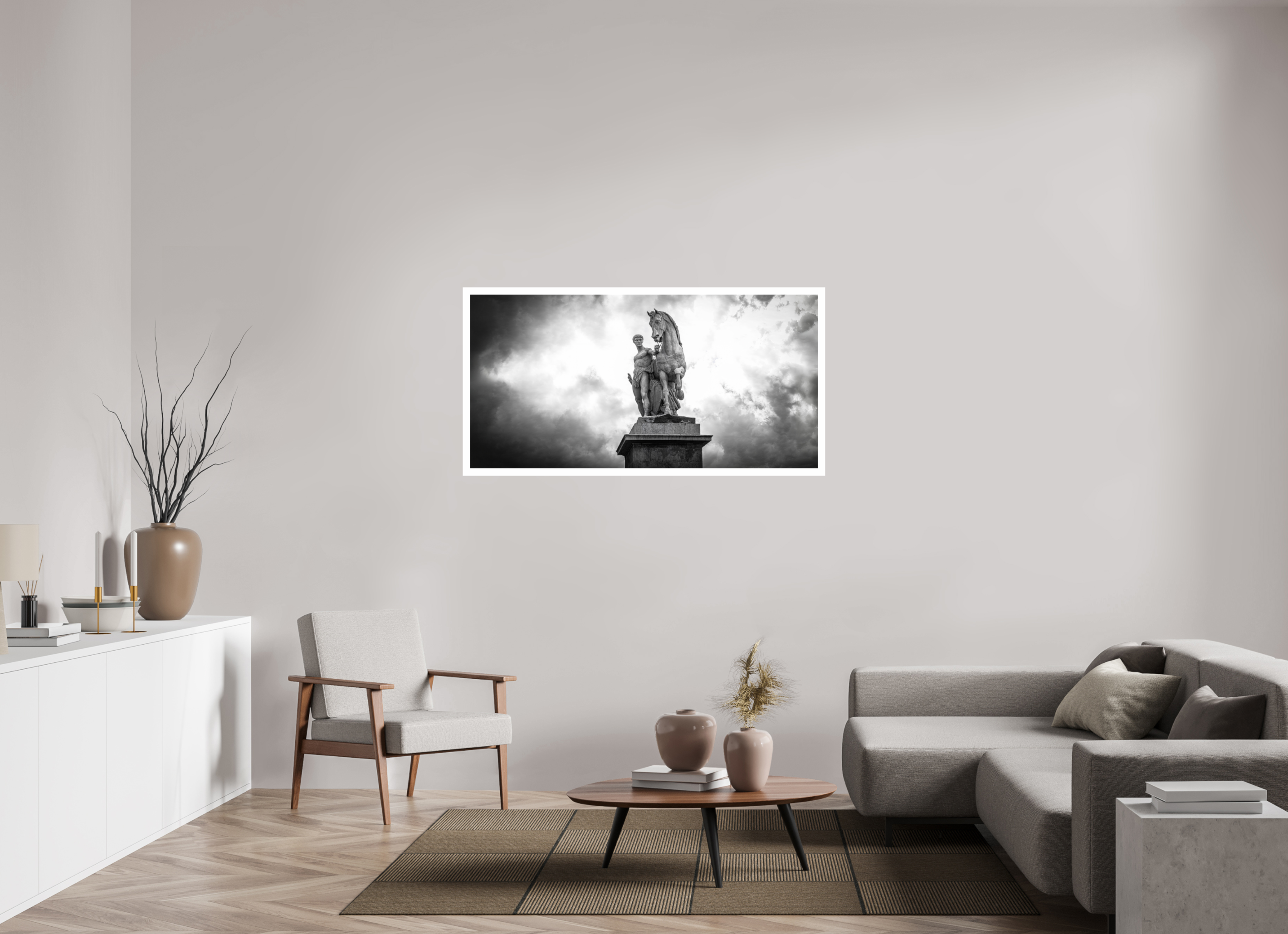 56 x 28″, Fujiflex High Gloss – 1.2” White Border Marly Horses Monochrome | 2024