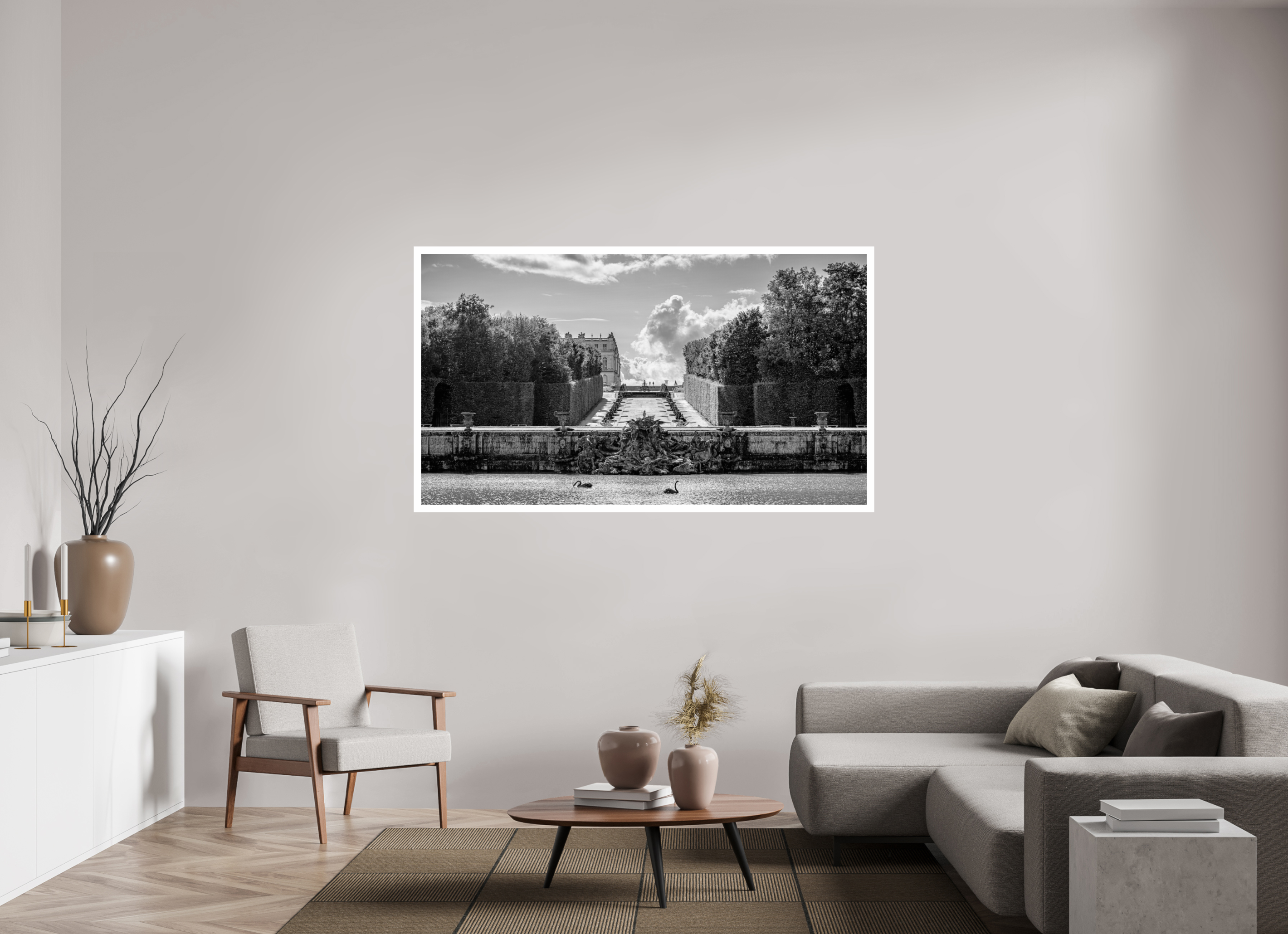 70 x 39.4″, Fujiflex High Gloss – 1.2” White Border Le Bassin de Neptune Monochrome | 2024