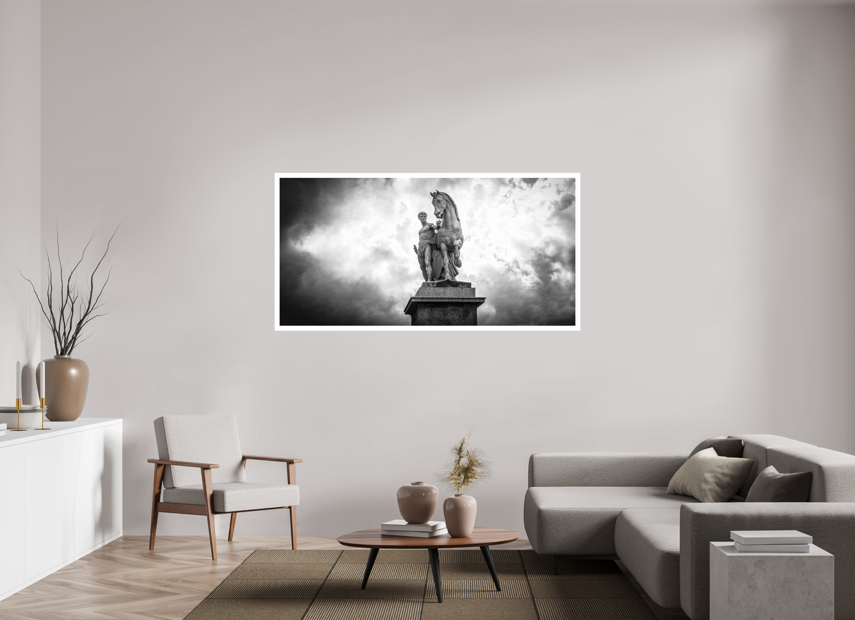 70 x 35″, Fujiflex High Gloss – 1.2” White Border Marly Horses Monochrome | 2024