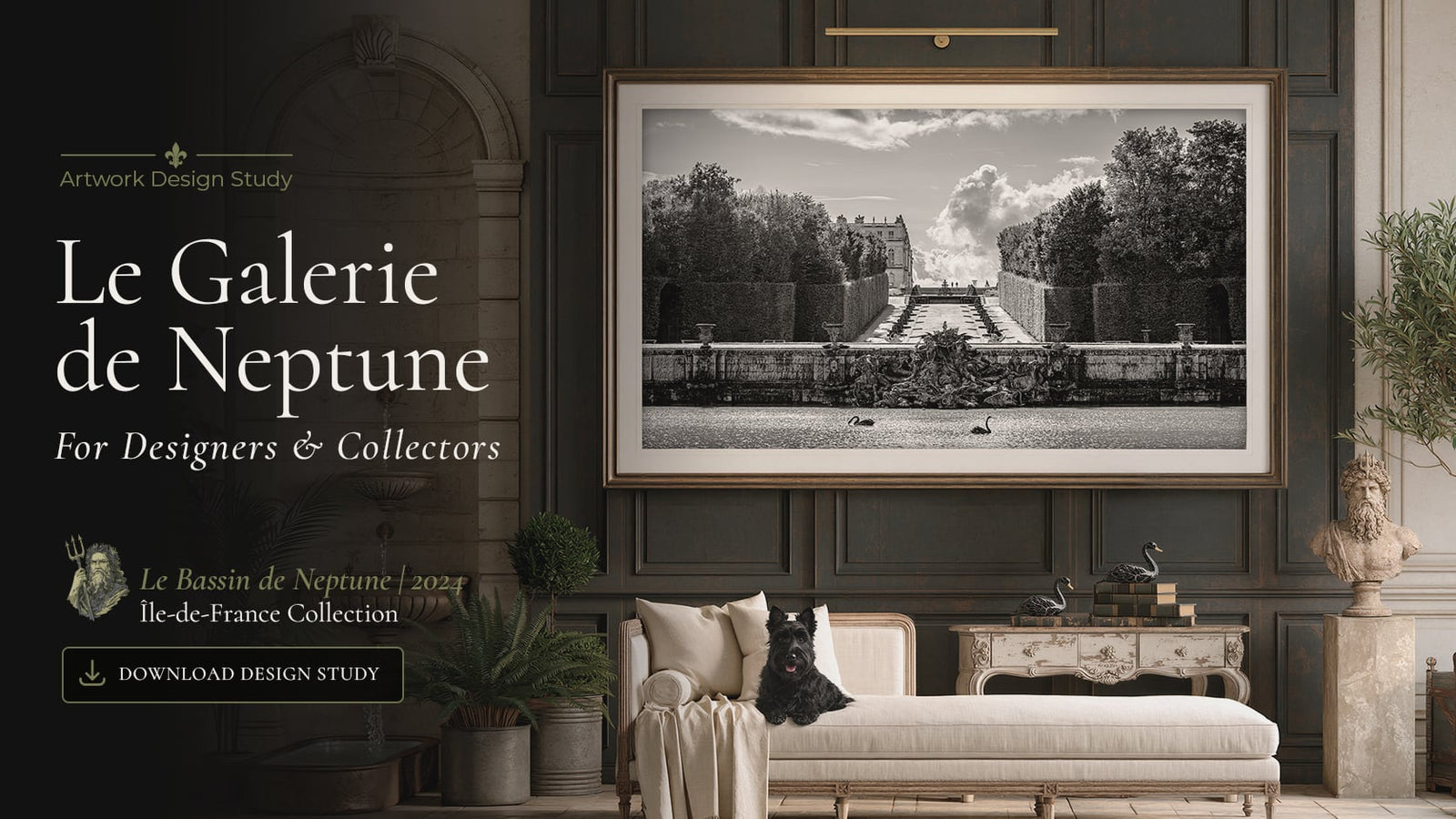 Download the Artwork Driven Design Study for Le Bassin de Neptune Monochrome | 2024