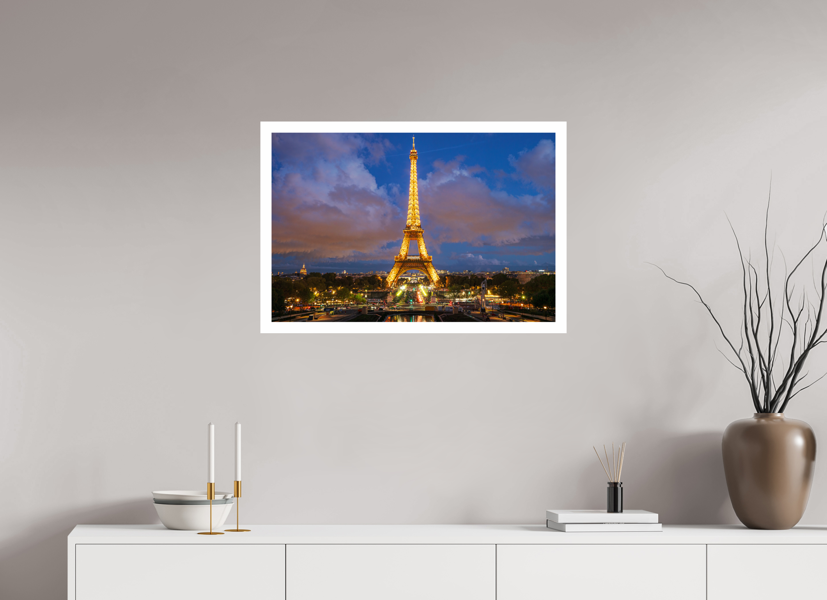 30 x 20″, Fujiflex High Gloss – 1.2” White Border Nightfall at the Eiffel Tower | 2024