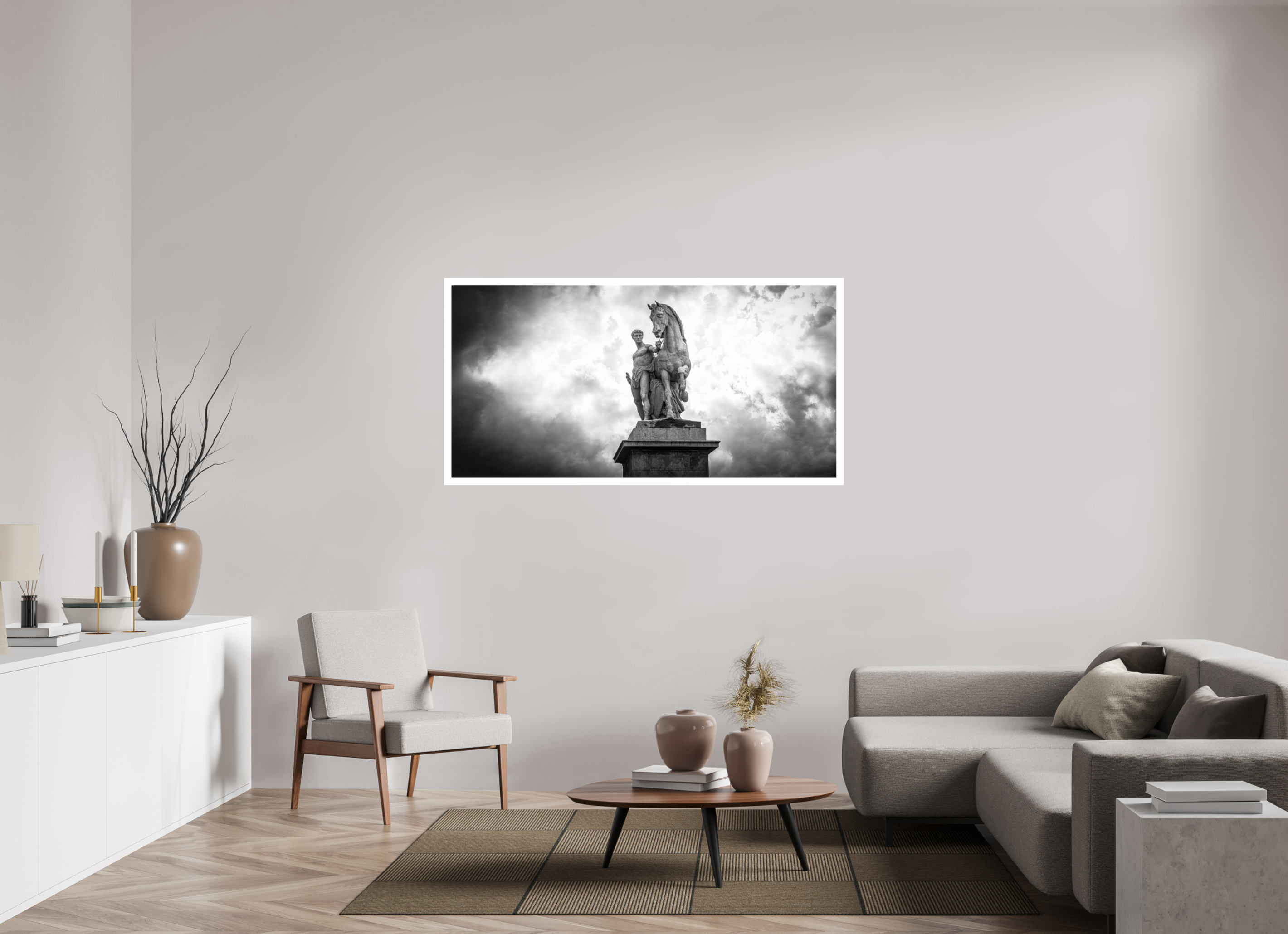 62 x 31″, Fujiflex High Gloss – 1.2” White Border Marly Horses Monochrome | 2024